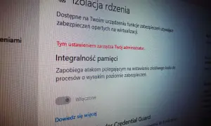 Ekran Windows 11 z ustawieniami "Izolacja rdzenia" i "Integralność pamięci".