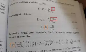 Obliczenia pokazują, co to jest impedancja zespolona, przekształcając wzory i upraszczając wyrażenia.