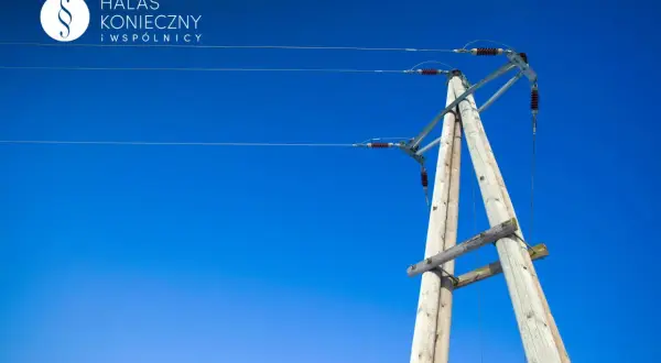 Drewniany słup energetyczny na tle błękitnego nieba. Zastanawiasz się, ile za słup energetyczny na działce?