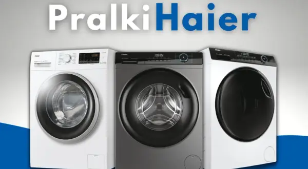 Trzy nowoczesne pralki Haier prezentują się obok siebie. Sprawdź pralka Haier opinie i wybierz najlepszy model dla siebie.