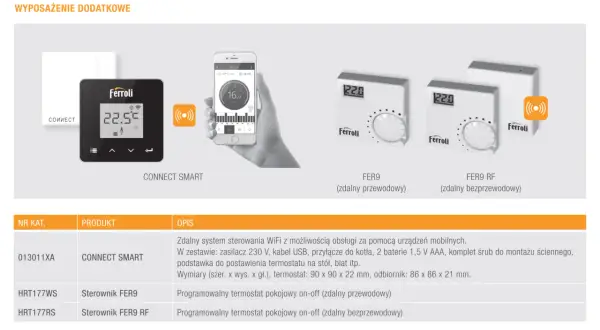 Jak ustawić piec Ferroli? Na zdjęciu termostaty Connect Smart, FER9 i FER9 RF.
