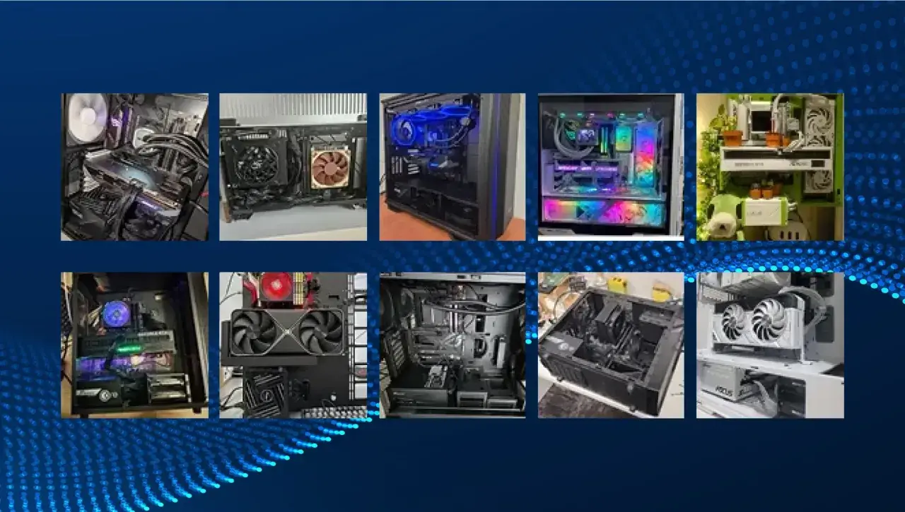 Kompilacje komputerów ATX z podświetleniem RGB i niestandardowym chłodzeniem.