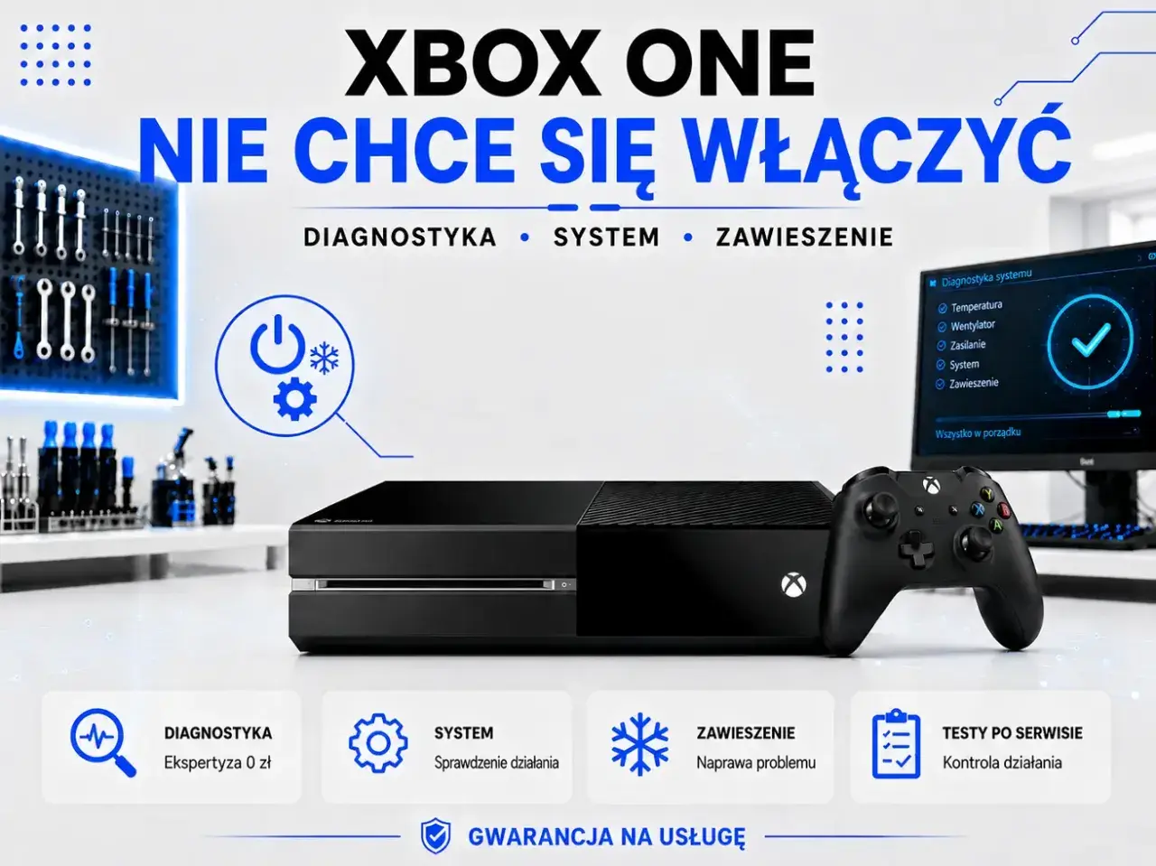 Konsola Xbox One nie chce się włączyć? Diagnostyka systemu, naprawa zawieszenia i testy po serwisie. Ekspertyza 0 zł.