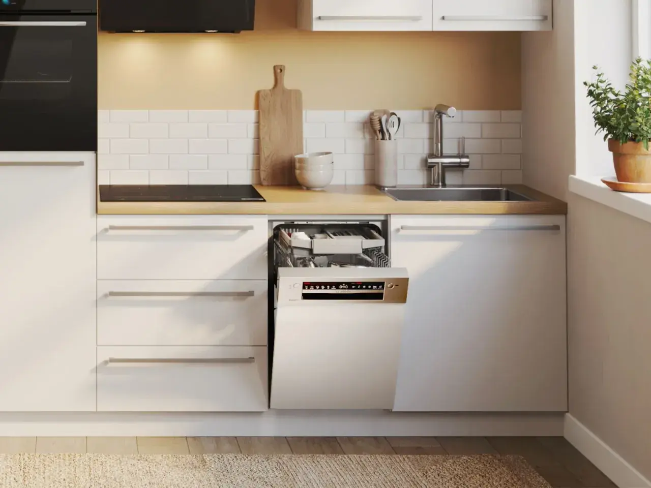 Zmywarka Electrolux z błędem i20, widoczna w nowoczesnej kuchni, wymaga uwagi.