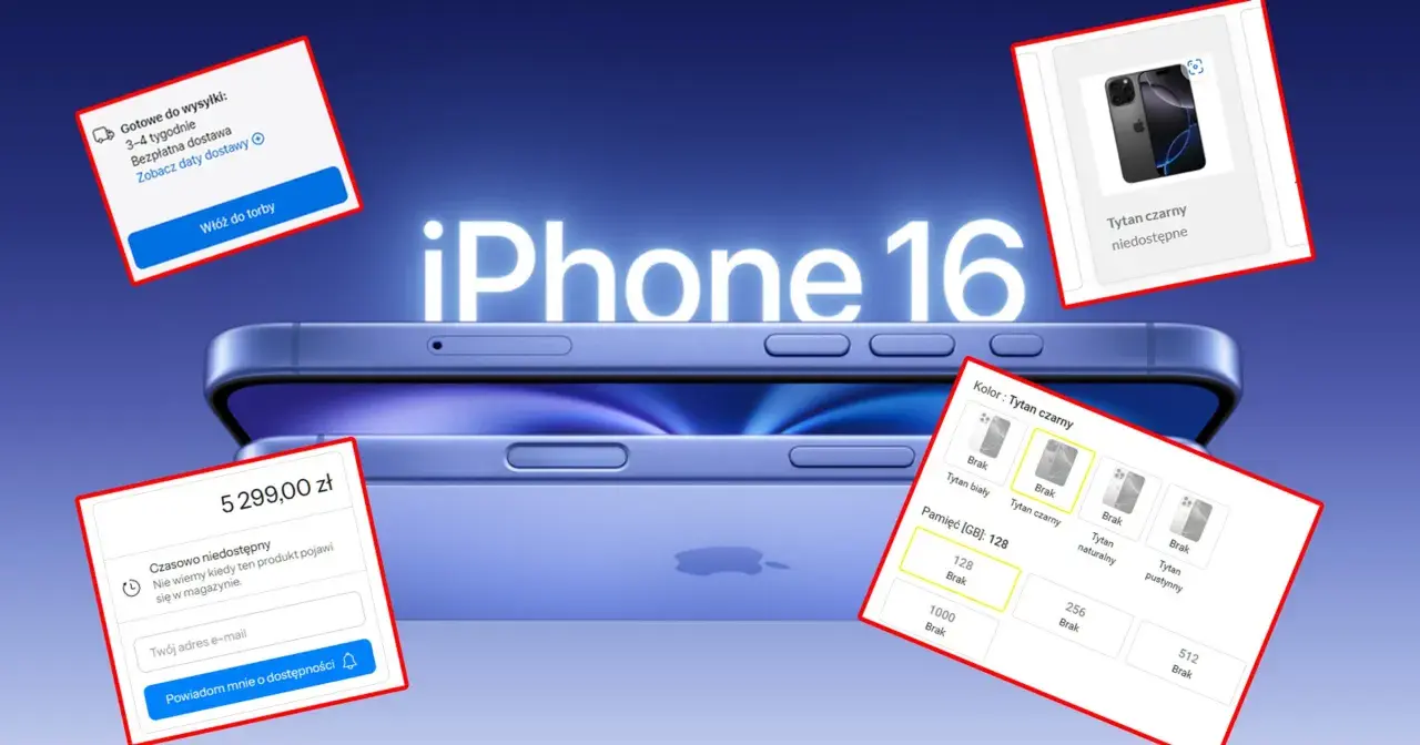 iPhone 16 w kolorze tytan czarny niedostępne. Cena 5299 zł, czasowo niedostępny.