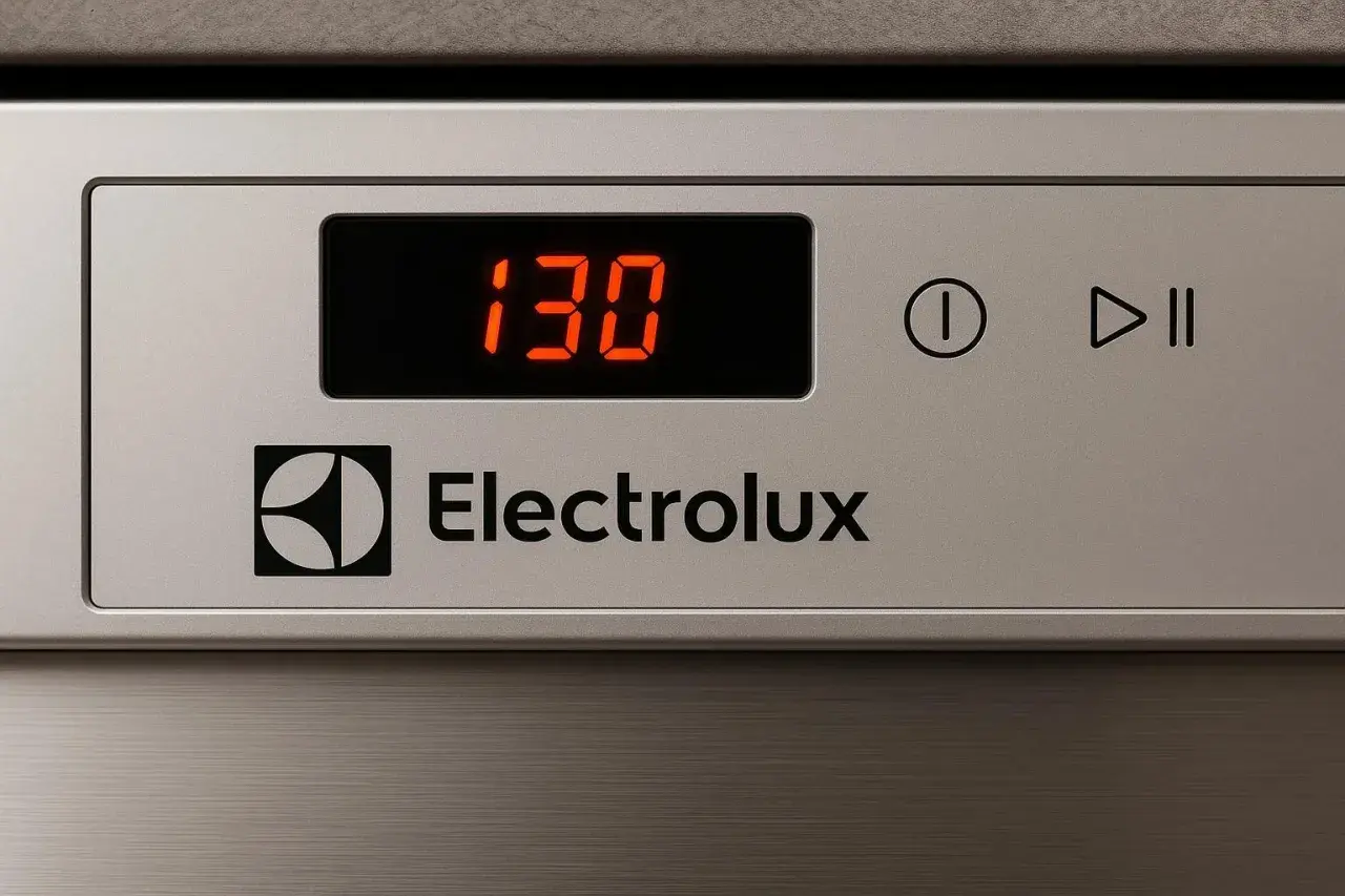 Panel zmywarki Electrolux z wyświetlaczem 130. Dowiedz się, jak zresetować zmywarkę Electrolux, gdy pojawi się taki komunikat.