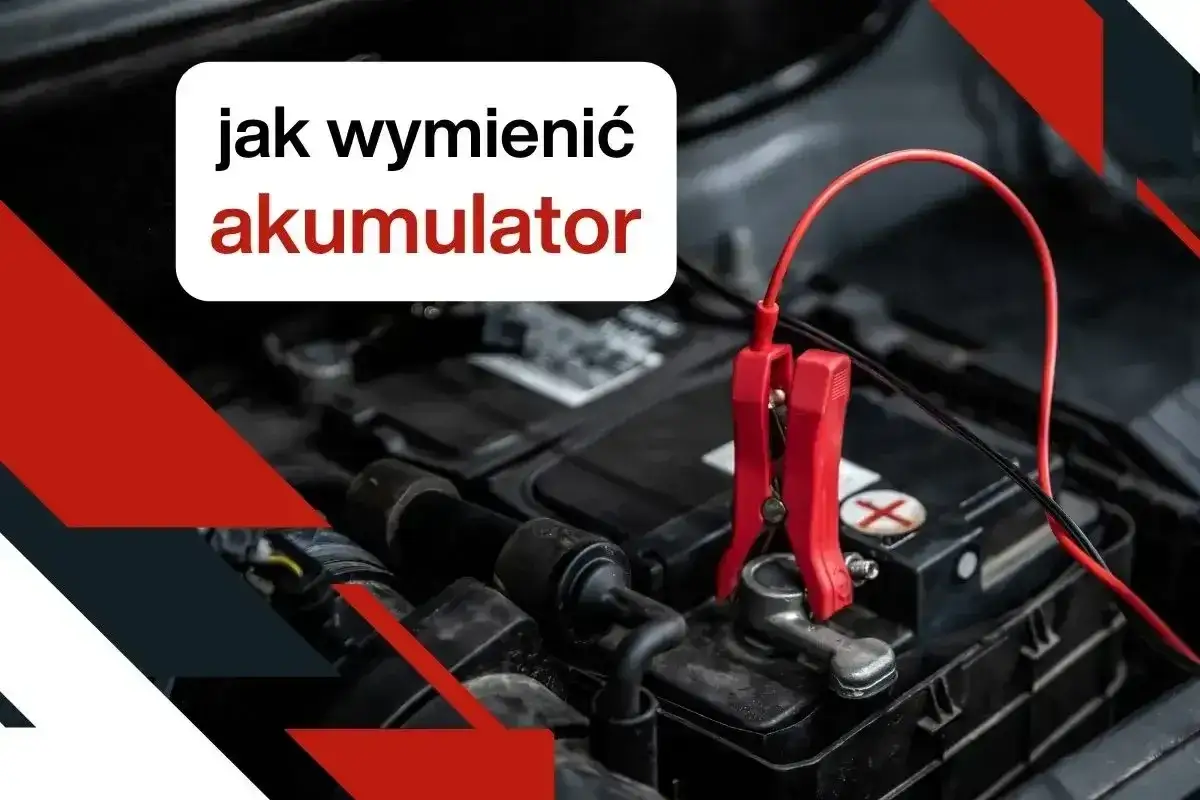 Instrukcja krok po kroku, jak wymienić akumulator w samochodzie. Czerwony kabel z klemą podłączony do bieguna akumulatora.