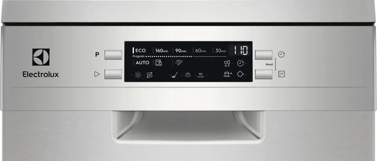 Panel sterowania zmywarki Electrolux. Ikony programów i przyciski. Dowiedz się, jak zresetować zmywarkę Electrolux.