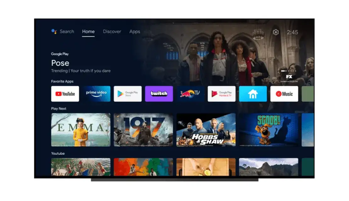 telewizor z android tv ekran główny