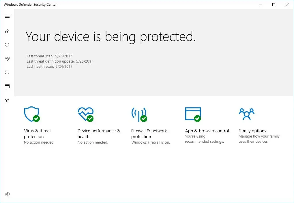 Windows Defender interfejs główny