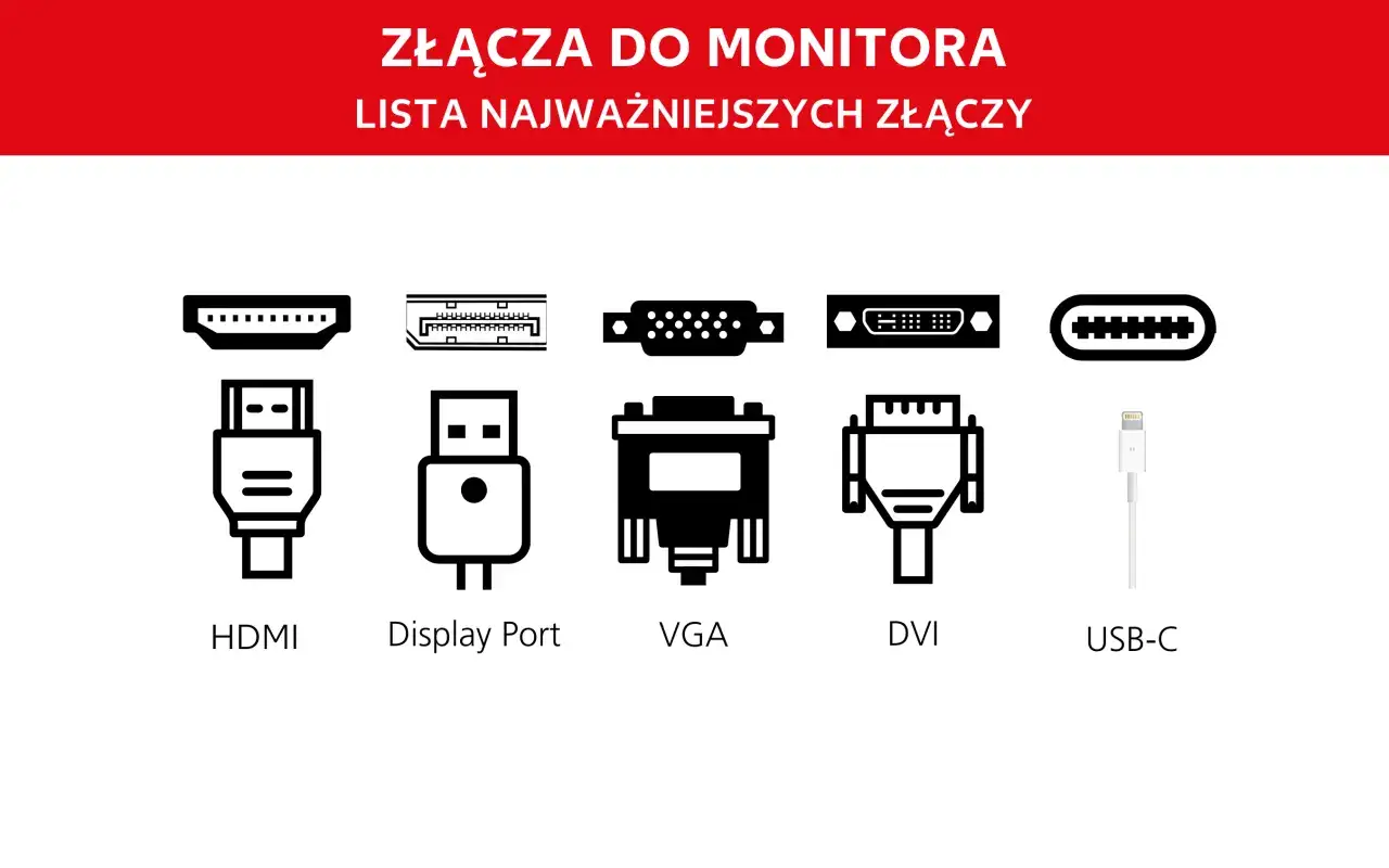 rodzaje złączy monitora DisplayPort HDMI DVI VGA
