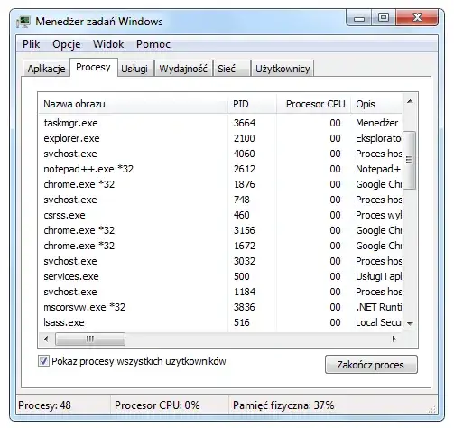 Menedżer zadań Windows interfejs