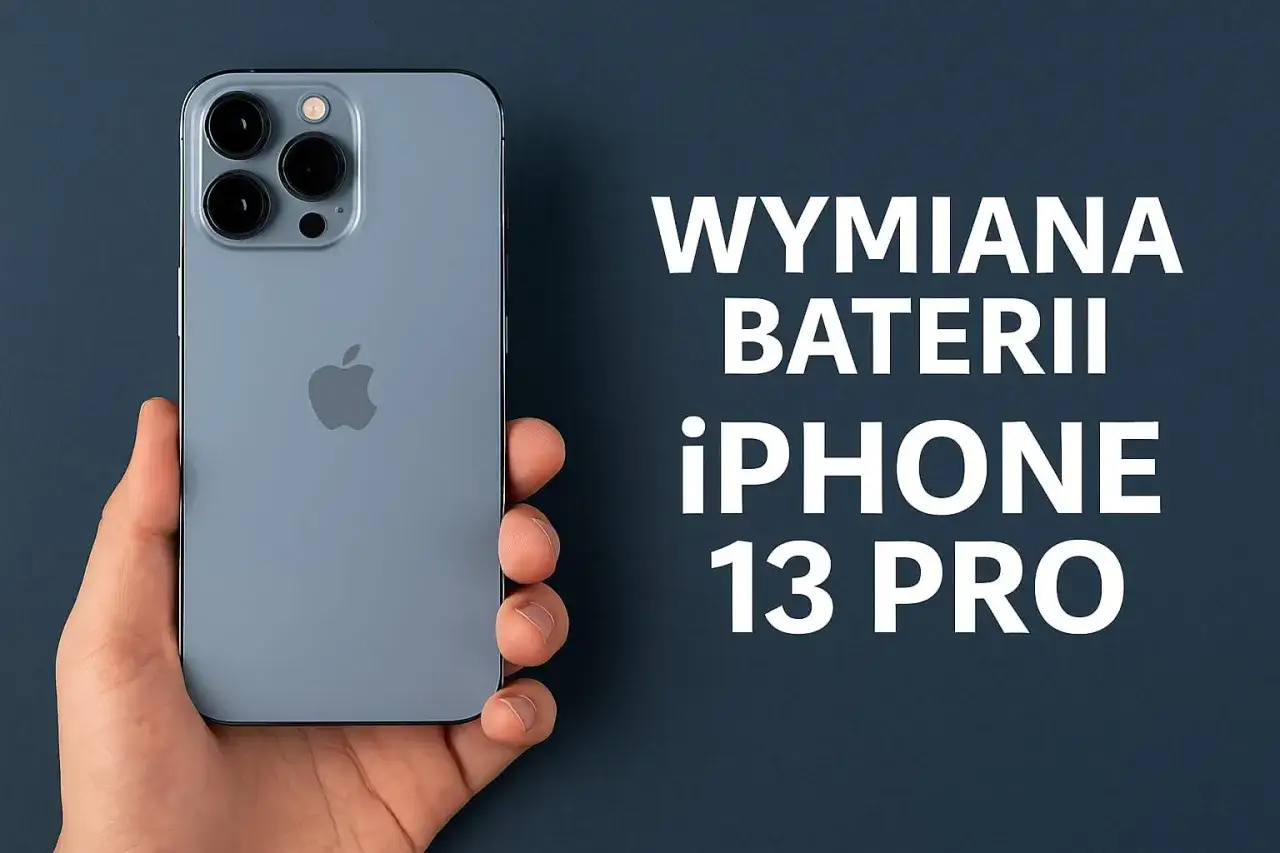 Dłoń trzyma iPhone 13 Pro, obok napis 
