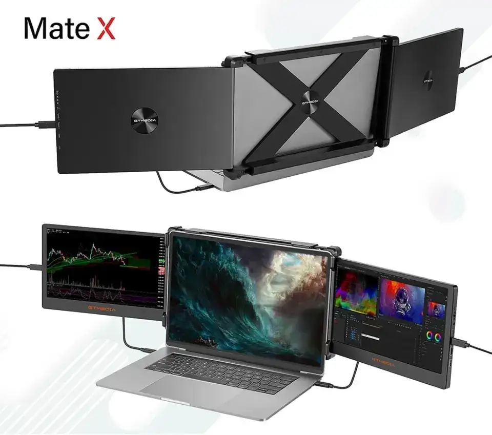 laptop podłączony do dw&oacute;ch monitor&oacute;w rozszerzony pulpit