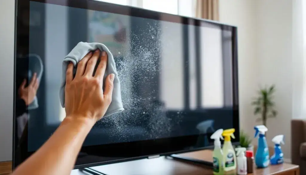 Uszkodzony ekran telewizora od nieodpowiednich środków czyszczących