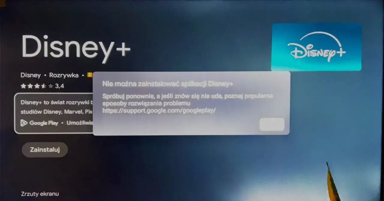 Telewizor Sony z ikoną aplikacji Disney+ na ekranie głównym