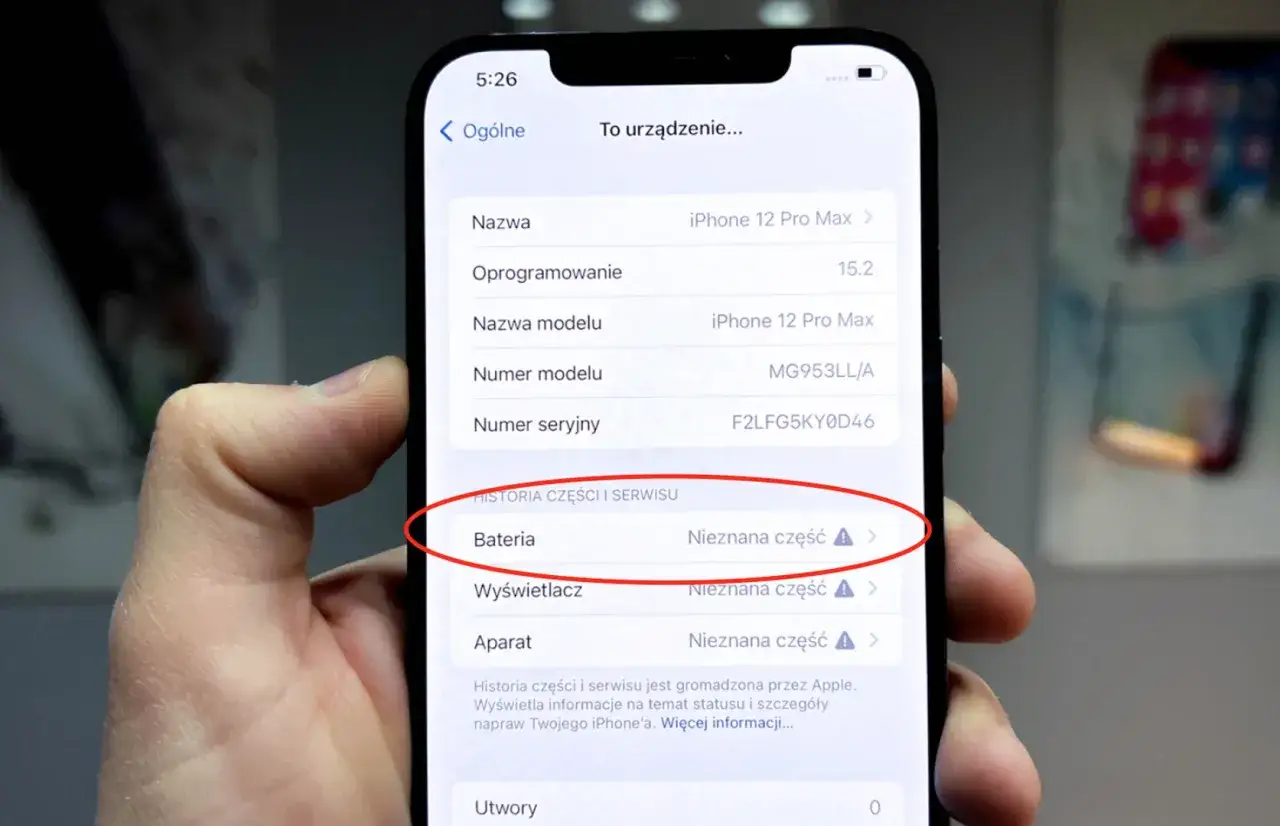 iPhone 14 komunikat nieznana część bateria