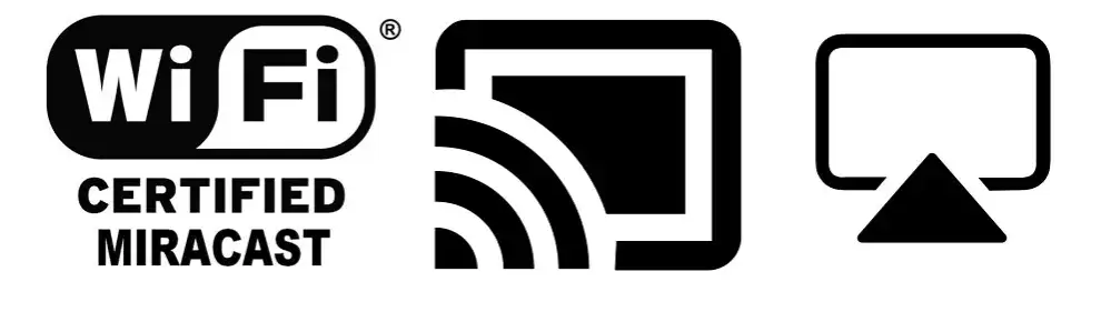 ikony technologii bezprzewodowych screen mirroring, chromecast, miracast, airplay
