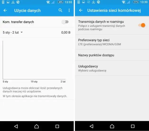 Ustawienia roamingu w telefonie Android i iPhone